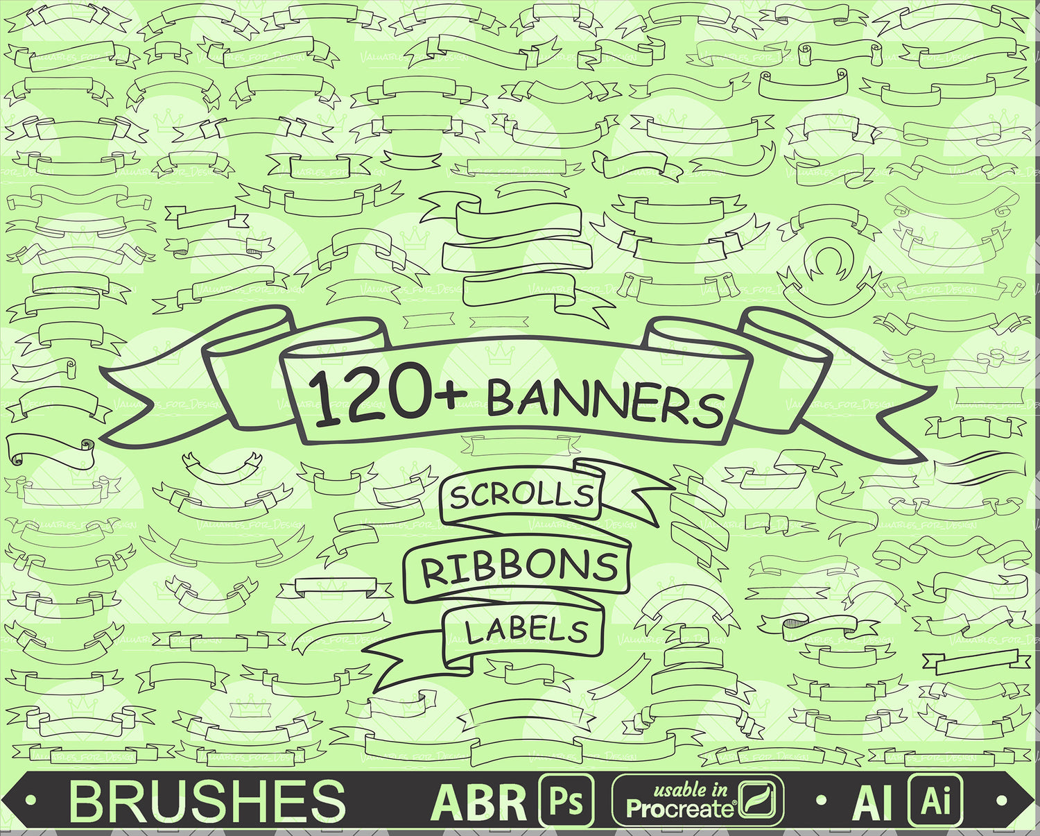 Outline banner brush stamps for Photoshop ( Usable in Procreate 5 ) and Illustrator