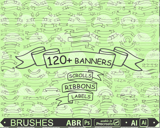 Outline banner brush stamps for Photoshop ( Usable in Procreate 5 ) and Illustrator