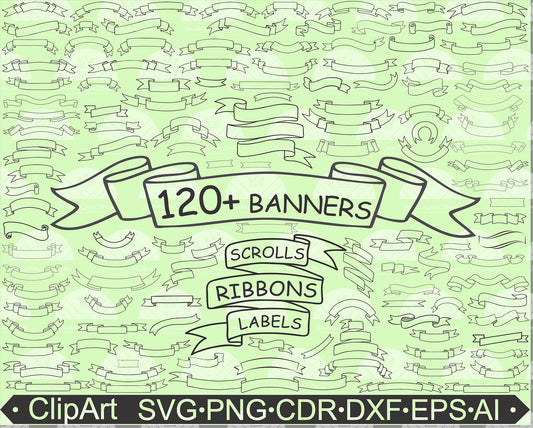 Outline banner clipart bundle