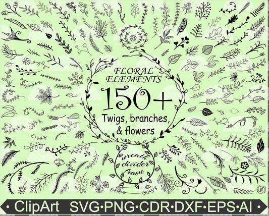 Amazing 150+ Floral, twig, branch and leaf clipart bundle for your design workflow