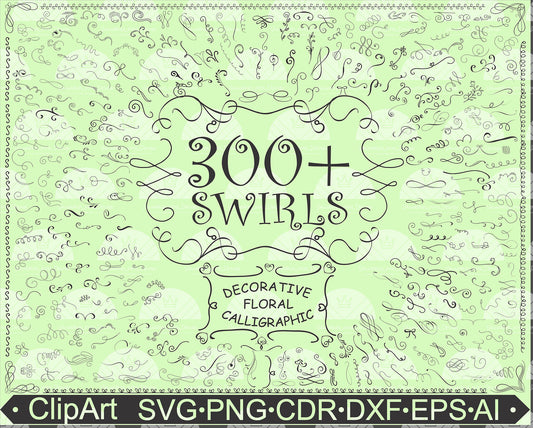 300+ Decorative floral and calligraphic swirl clipart bundle