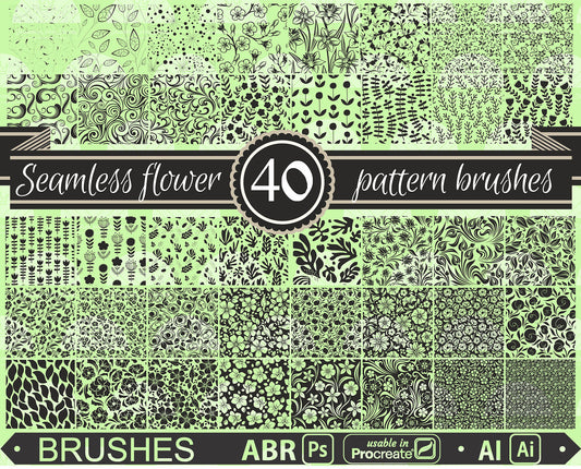 40 Seamless Floral Design Pattern Brushes for Photoshop (usable in Procreate 5) and Illustrator 