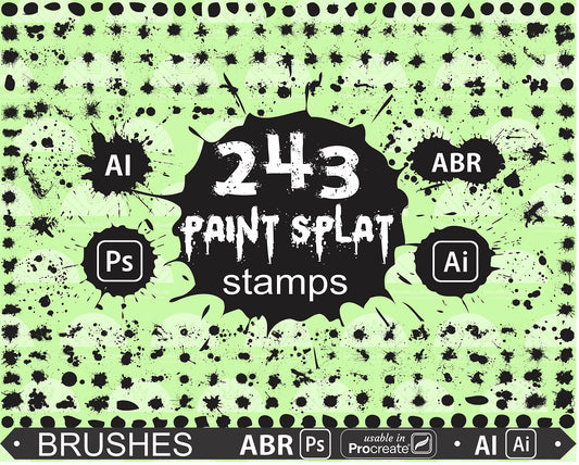Paint splatter brush stamps for Photoshop ( Usable in Procreate 5 ) and Illustrator