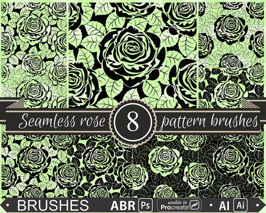 8 Seamless Floral Rose Pattern brushes for Photoshop ( Usable in Procreate 5 ) and Illustrator