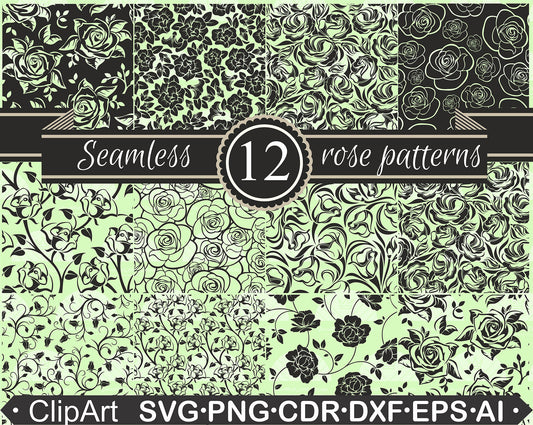 12 Seamless Floral Rose Pattern ClipArt