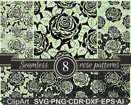 8 Seamless Floral Rose Pattern bundle