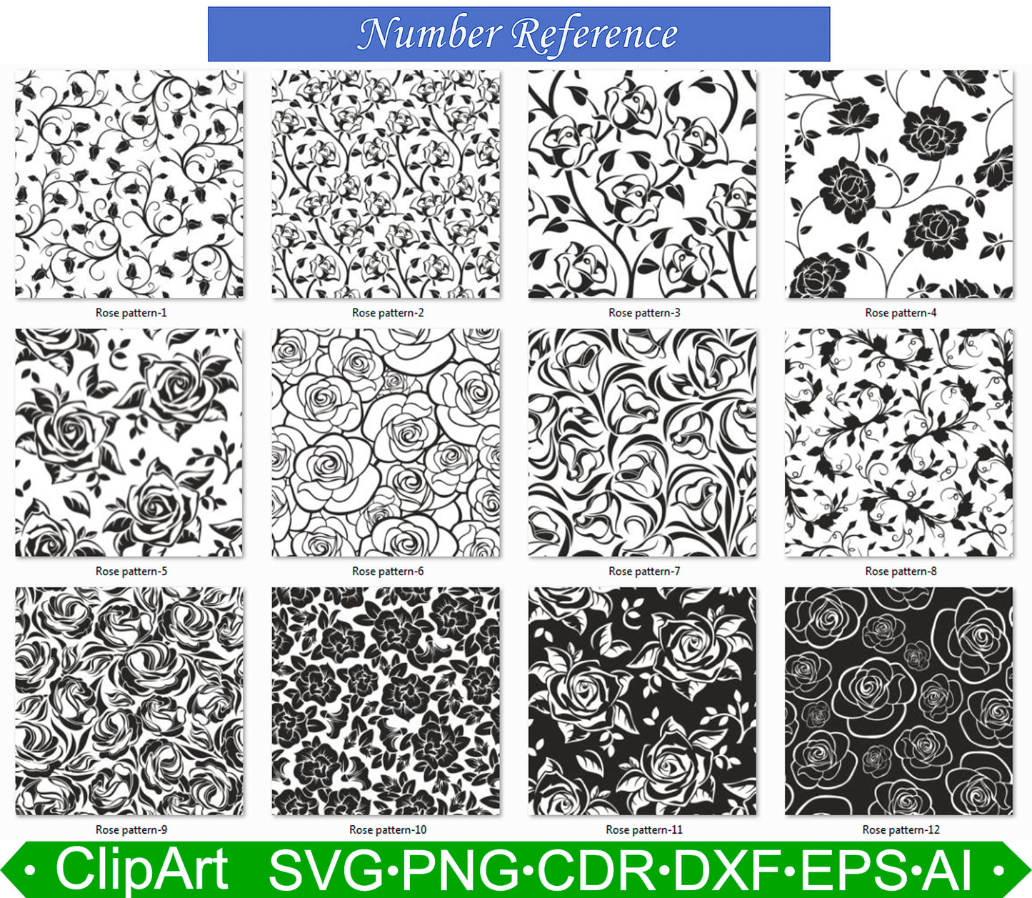 12 Seamless Floral Rose Pattern ClipArt